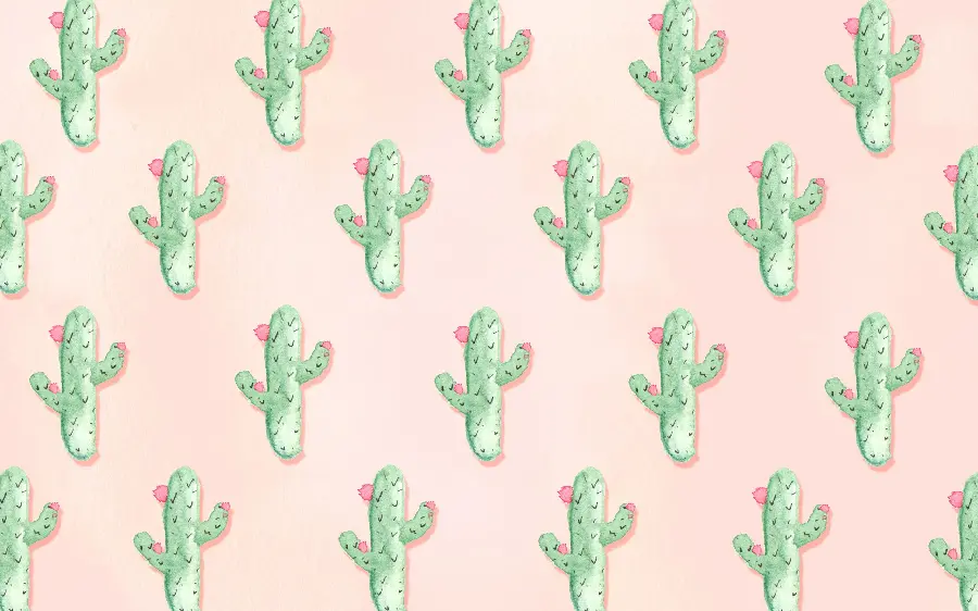 Cute pink wallpaper of green and flowering gogoli cacti
