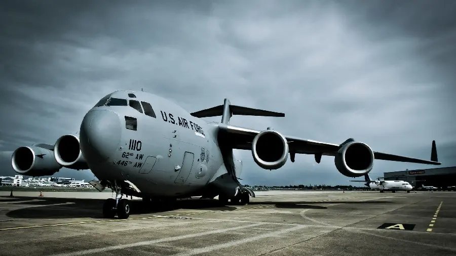 Interesting stock photo of a giant American cargo plane