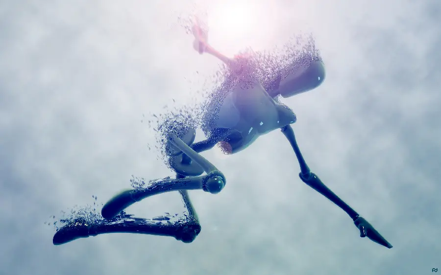 Minimalist Fantasy Background of Robot in the Sky at the Moment of Hitting the Ground FullHD