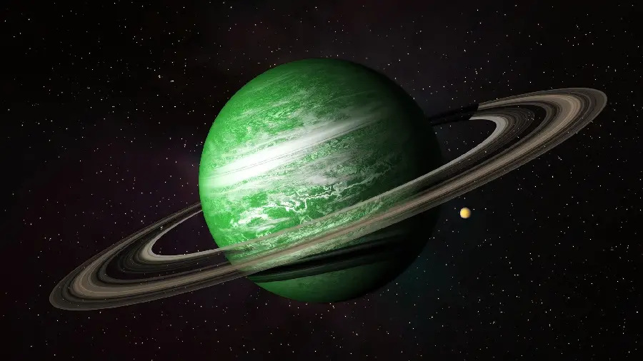 Attractive poster of the planet Saturn in green for printing and posters
