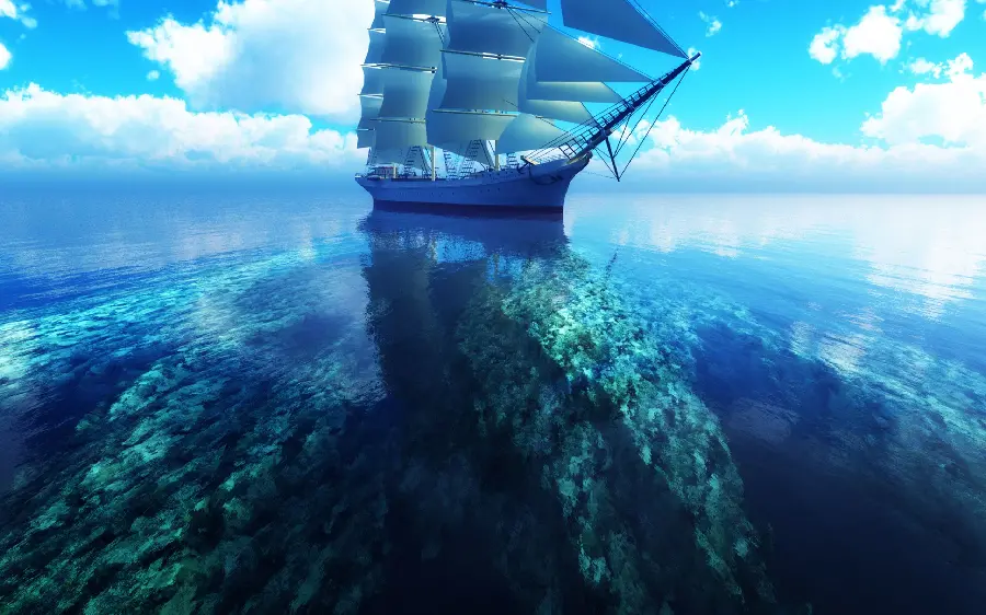Download background of a stylish white ship on a clear blue sea