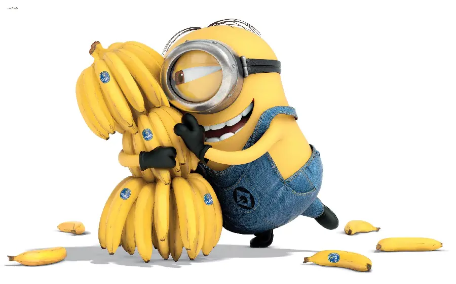 Banana Wallpaper Embracing a Cartoon Character on a White Background 4k