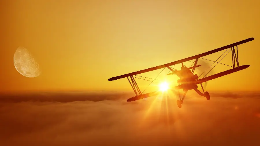 Amazing and rare poster of sunset and helicopter in the sky