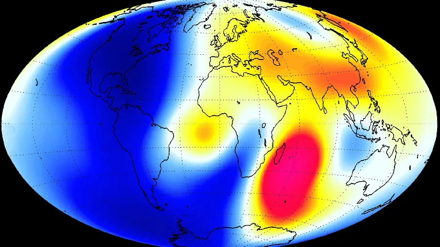 Photo of the Earth's magnetic energy center with different color ranges 