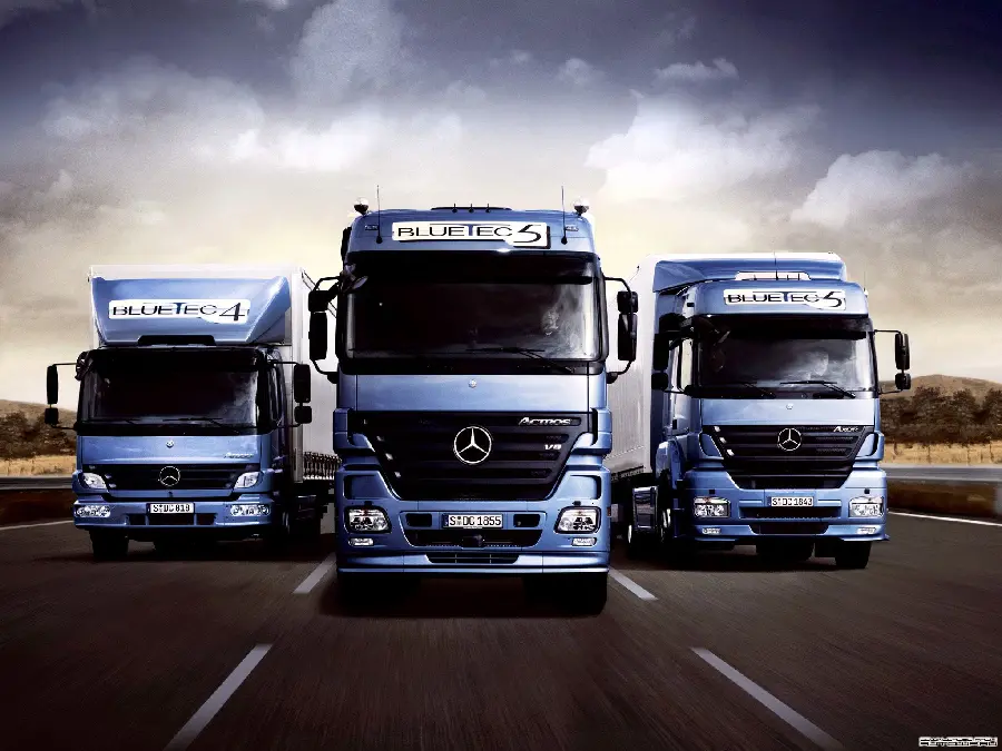 A very stylish blue Mercedes Benz Actros truck image on the road