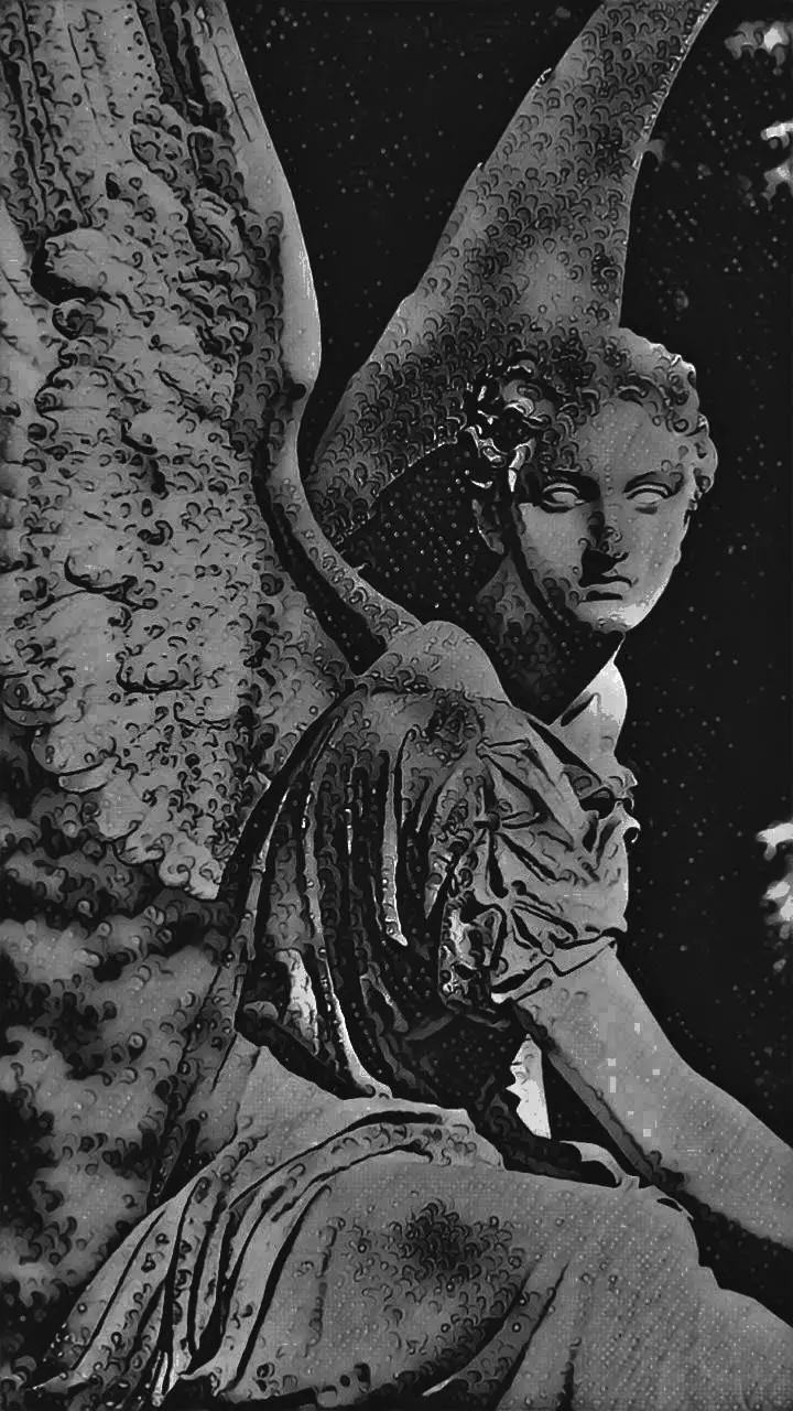 Free and high-quality download of a black and white winged angel statue 