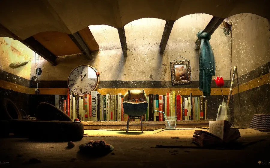 Profile Photo and Background on Desktop Wallpaper of Hamster Studying in the Library