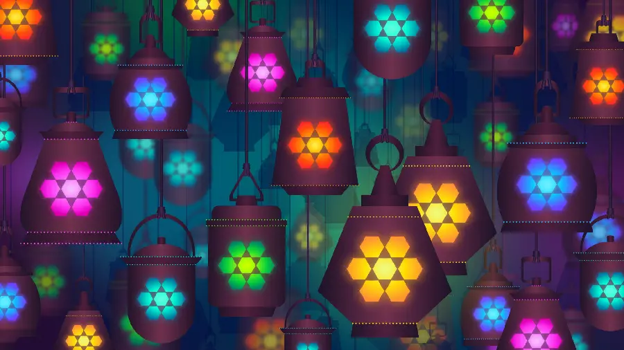 Digital Cartoon Drawing Background with Colorful Lanterns