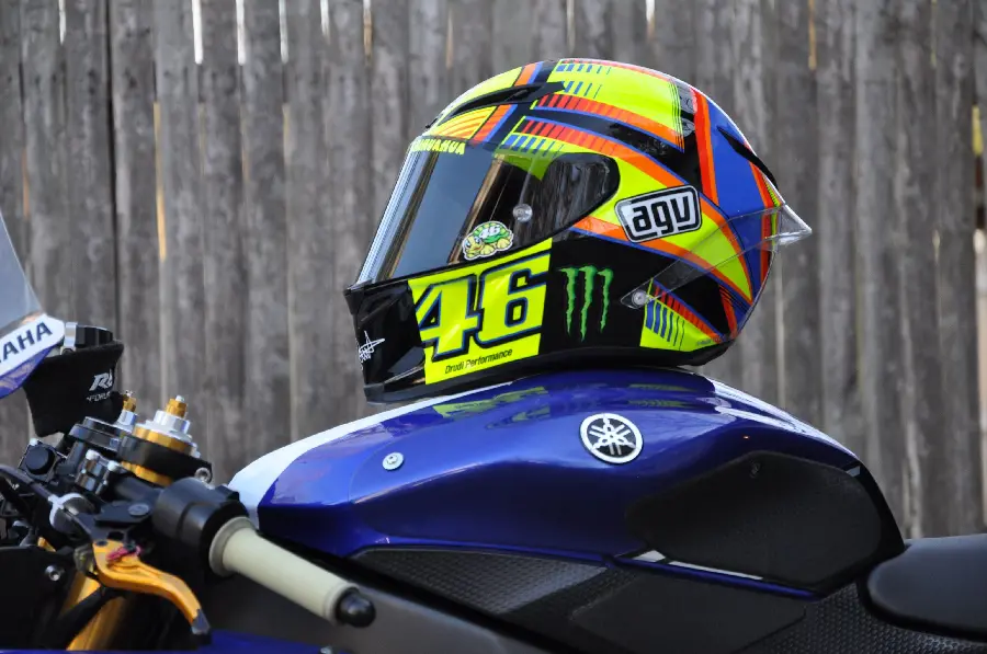 Full HD profile of a beautiful helmet on a motorcycle for motorcycle lovers