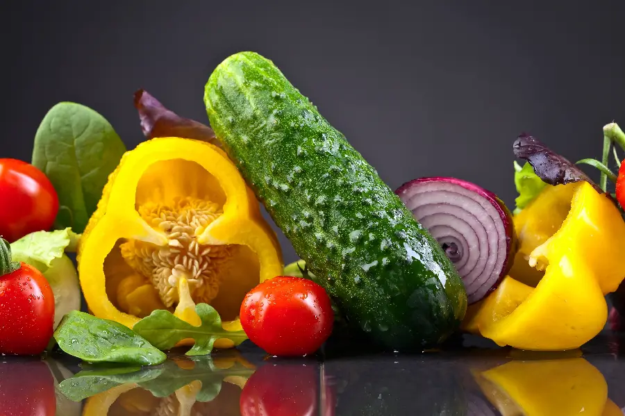 A charming and colorful background and a glaze of colorful vegetables 
