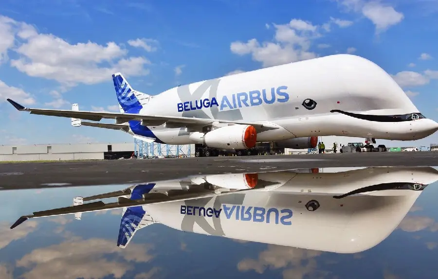 Photo of the Airbus Beluga cargo plane, known as the white whale