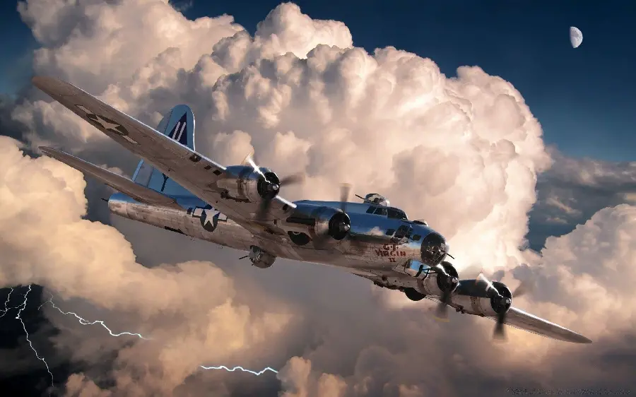 Amazing photo of an old plane in the sky with lightning