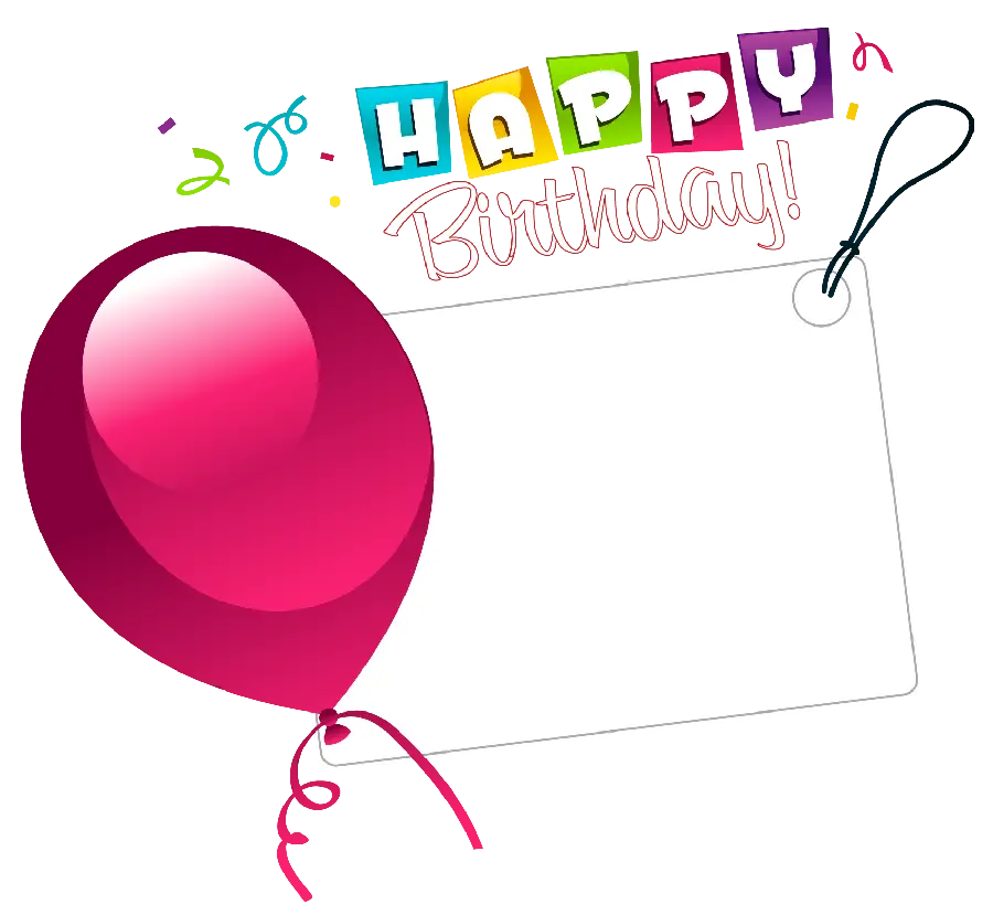 Free cutout image of balloons and happy birthday text with a frame for writing greeting text