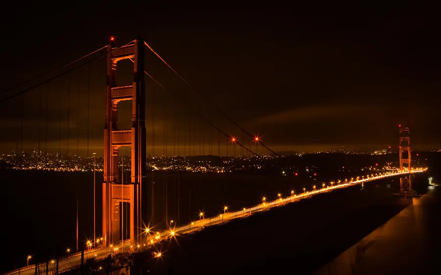 Golden Gate Bridge Wallpaper at Night with Red Light for Computer Desktop and Laptop 