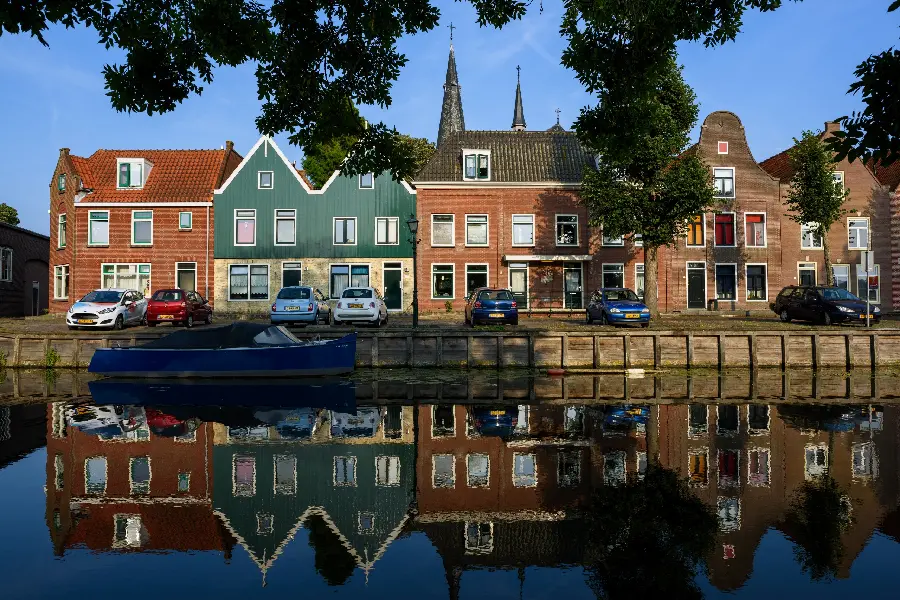 Amazing background of colorful houses by the water
