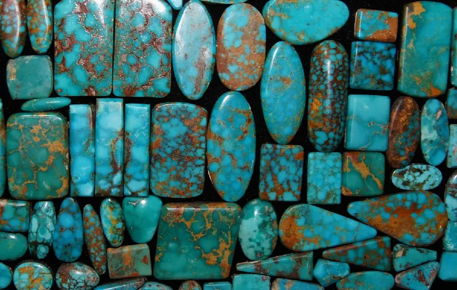 A unique and interesting turquoise stone background with various shapes
