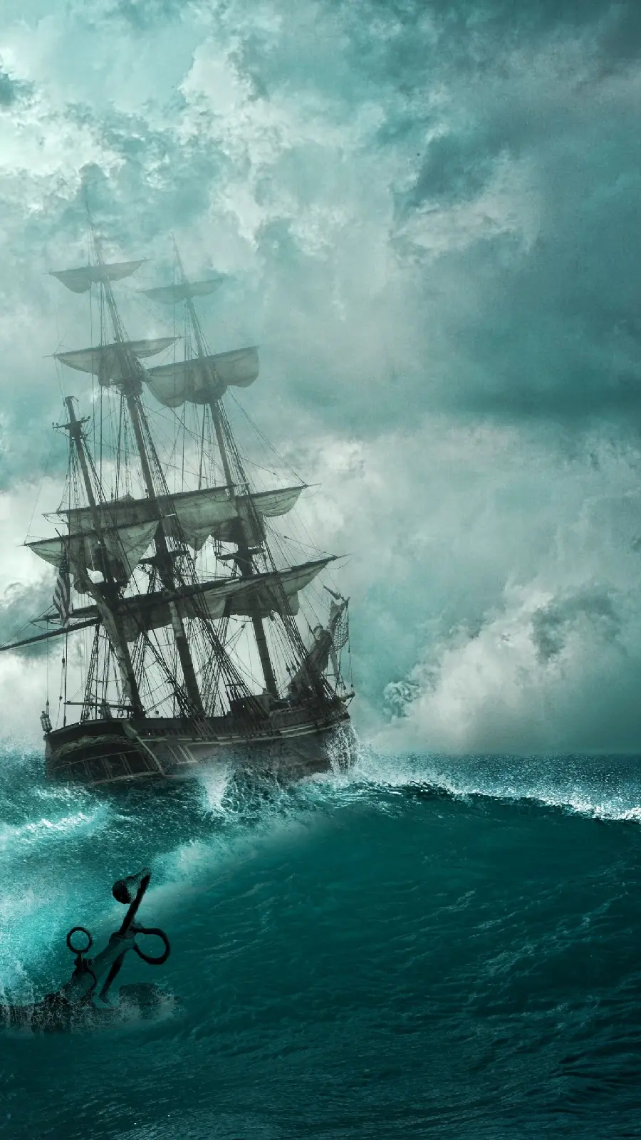 Beautiful vertical photo of a ship at sea as a samsung background