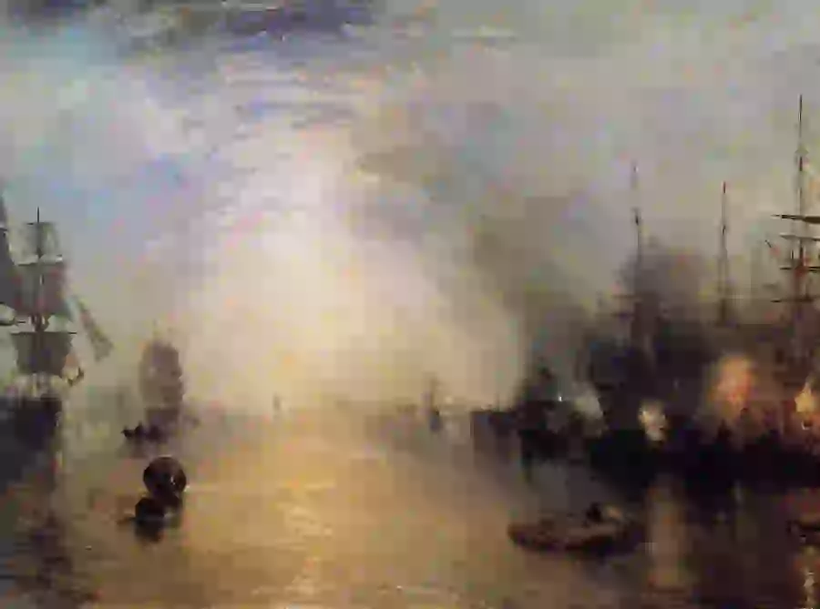 Photo of a painting of a sailor carrying coal in the moonlight by William Turner