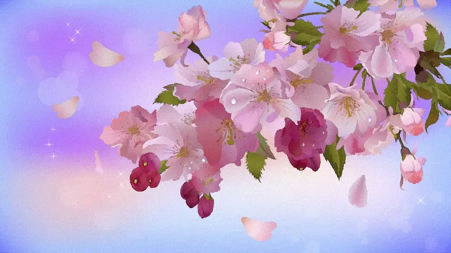 Beautiful galaxy painting of pink and purple apple blossoms