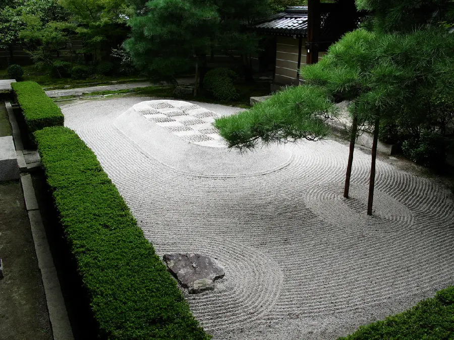 The most beautiful view of the Zen garden or Japanese Garden suitable for social networks