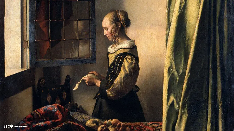 Download the painting of a girl reading a letter by the window by Johannes Vermeer