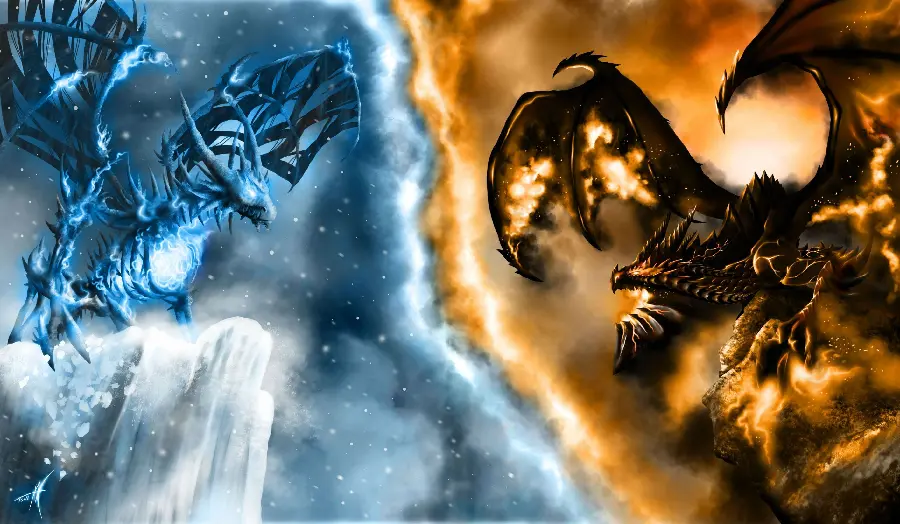Download Cool Ice and Fire Dragon Laptop Wallpaper 