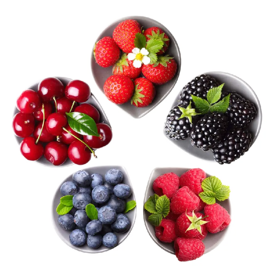 Collection of various types of free red and black raspberries photos cut in half 