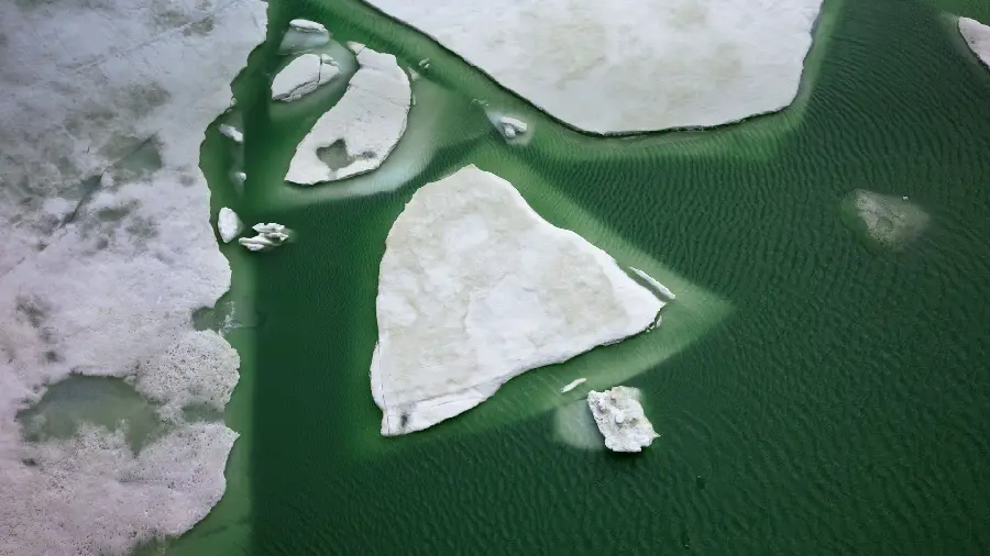 High quality wallpaper of broken ice floating on the sea