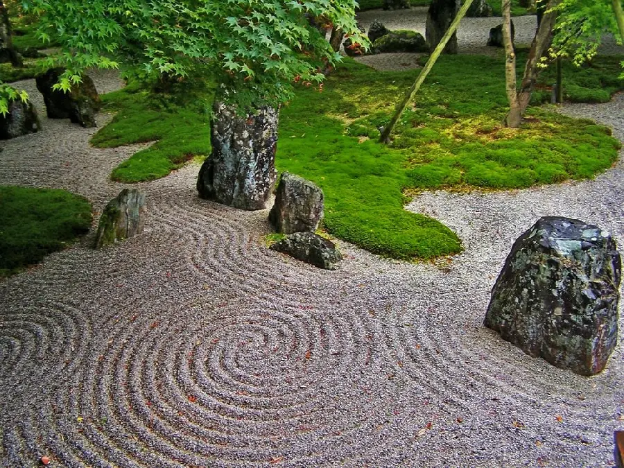 Zen Garden Poster, an eye-catching design style combining stone, sand and plants