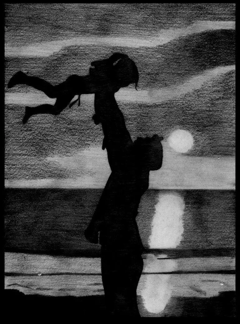 Simple Black Pen Drawing High quality father and daughter for profile 