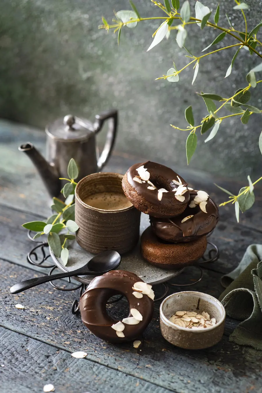 Artistic and creative photo of coffee and donuts for printing on a poster