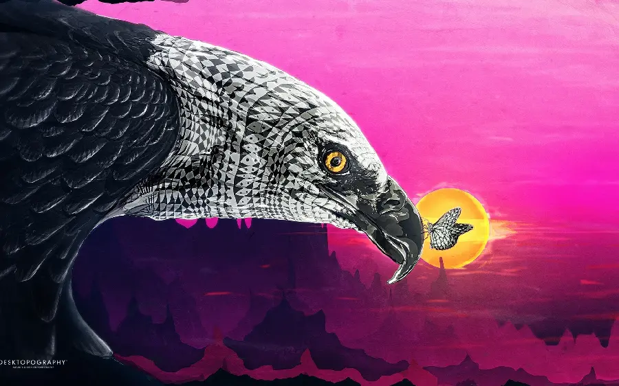 Eagle and Butterfly Sunset Artistic Background for Graphic Design