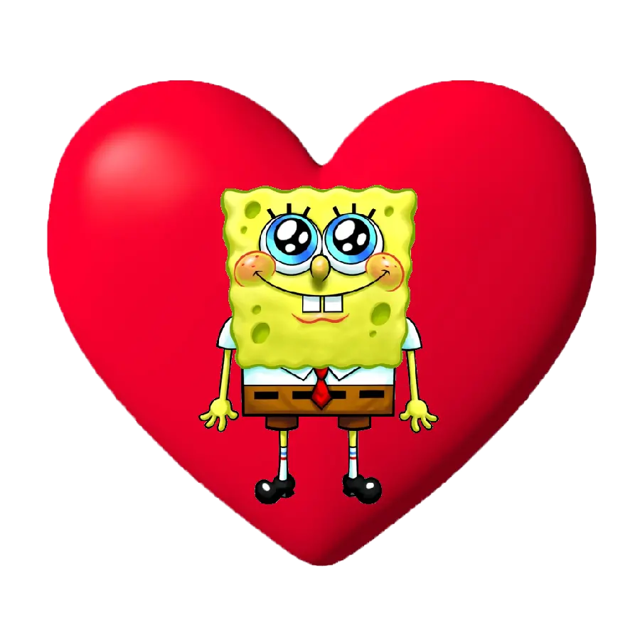 The most beautiful vector of SpongeBob excited and red heart for birthday cake