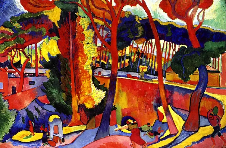 Painting drawn in the style of Fauvism with a variety of colors 