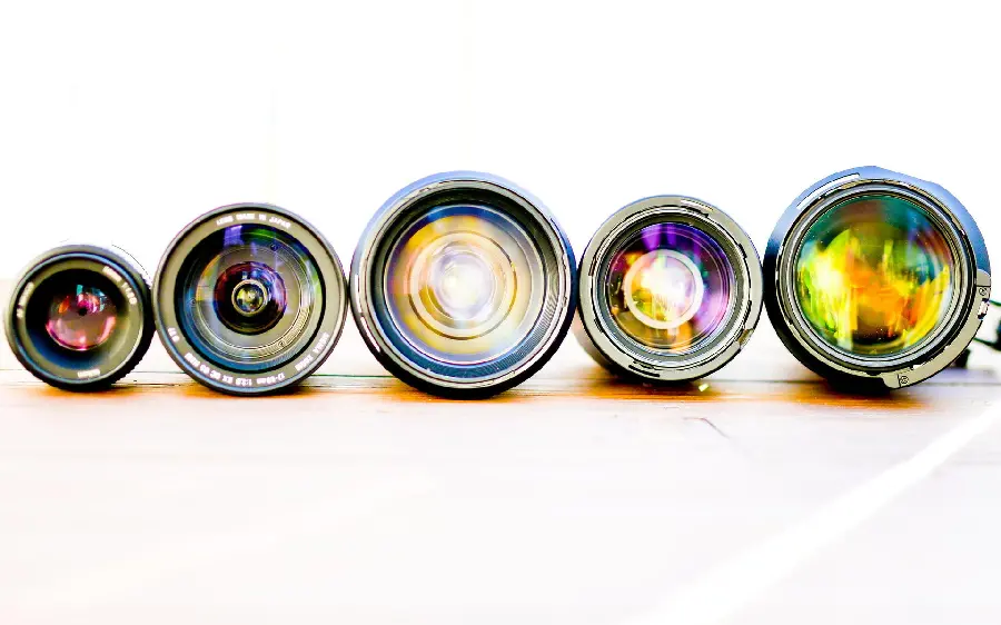 Artistic photo of types of zoom or telephoto lenses on a camera in photography