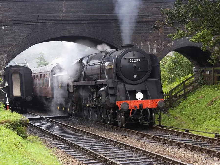 Image of a black steam locomotive on a railway track with dream quality HD