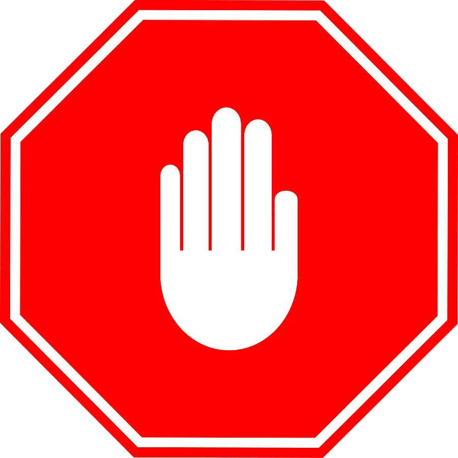 Hand standing on a red sign with a blank background, widely used