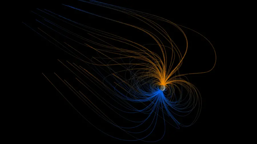 A 3D photo of a magnetic connection design of a magnet with a dark background 