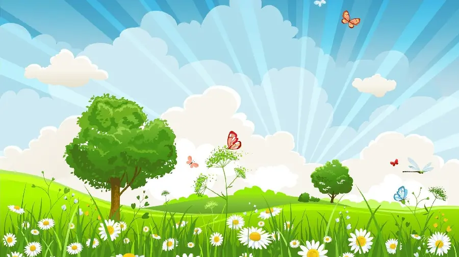 The best cartoon image of summer nature with happy and beautiful colors for children's tablets
