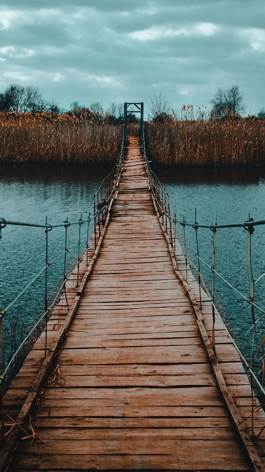 Download a dreamy wallpaper of a suspension bridgeLake Wei 