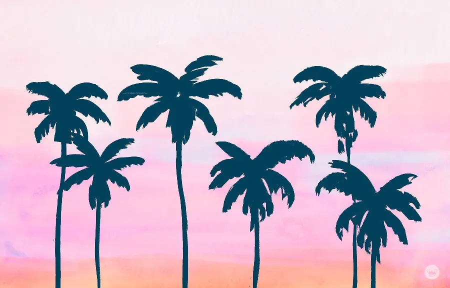 Beautiful and attractive painting of a sunrise with a palm tree shadow