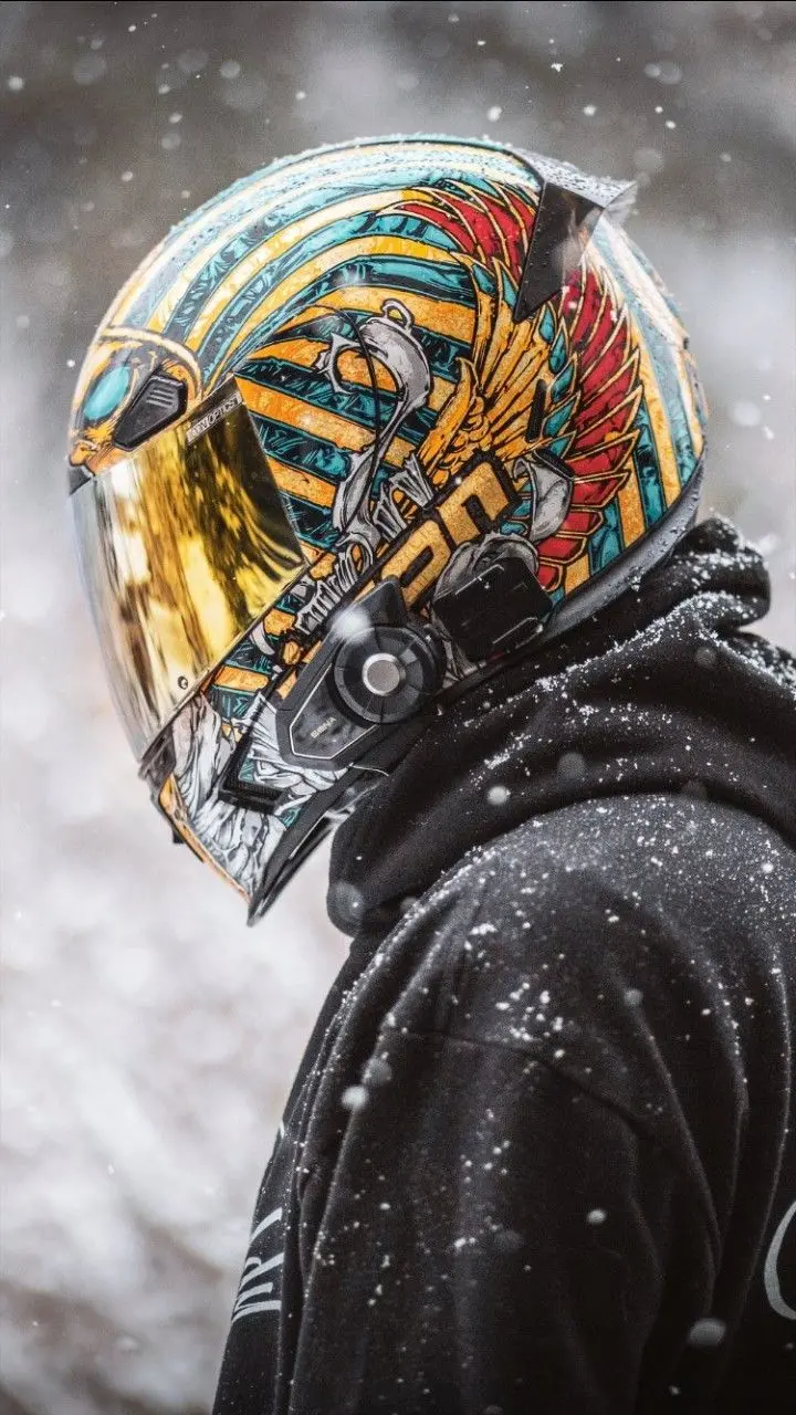 Background of a man in the snow with a motorcycle helmet for all types of Samsung phones