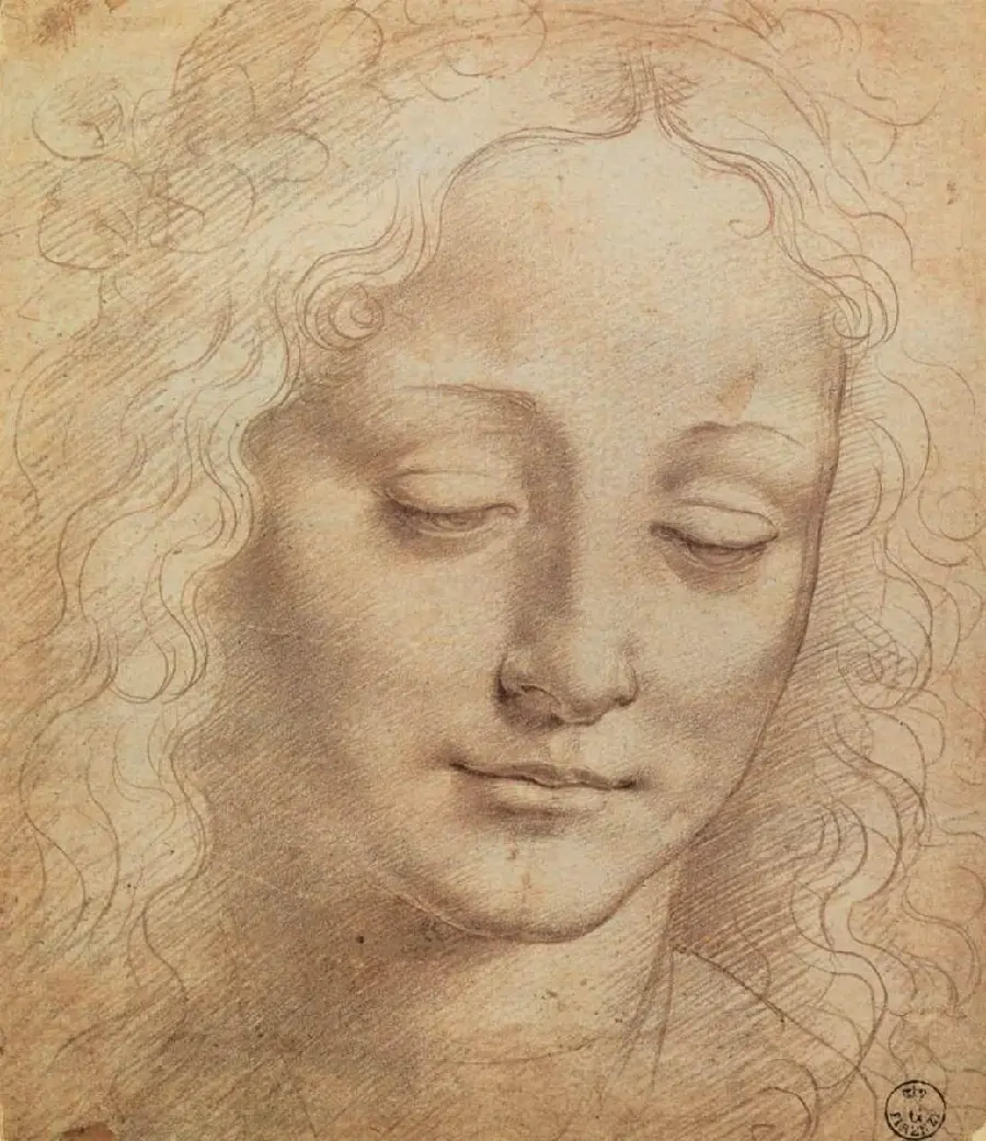 Stock photo of a painting of a woman's head by the famous Italian painter Leonardo da Vinci