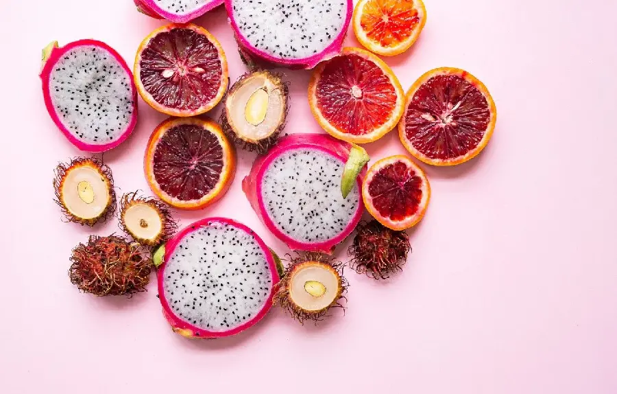 Popular image of tropical dragon fruits, rambutan and grapefruit