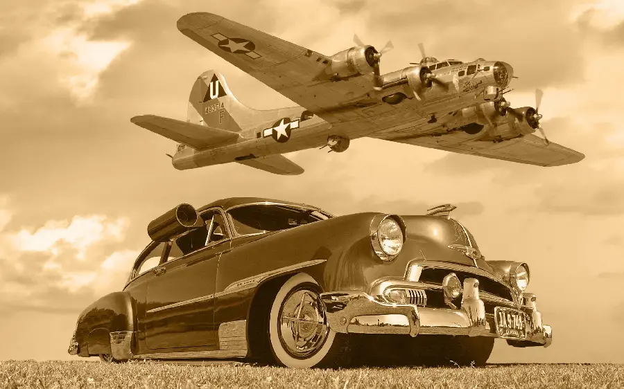 Amazing profile photo of an old plane and car