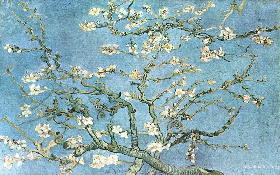 Photo of the painting of almond blossoms, an attractive work of art by Vincent Van Gogh