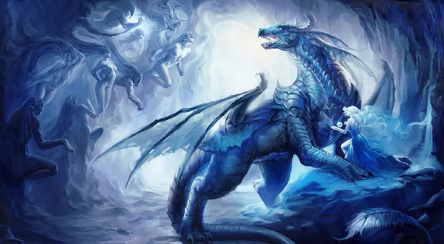 The most visible background image of a fantasy ice dragon and a fierce cartoon 