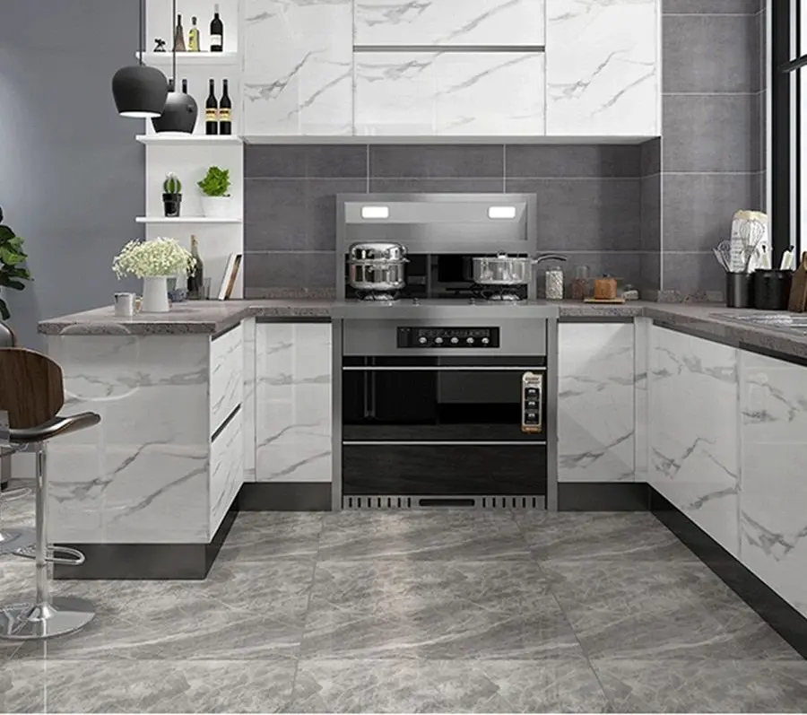 Unique wallpaper of a kitchen with gray decoration and White 