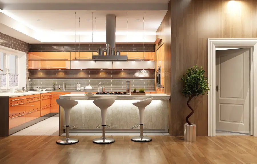 Attractive picture of a stylish and luxurious kitchen with beautiful chairs