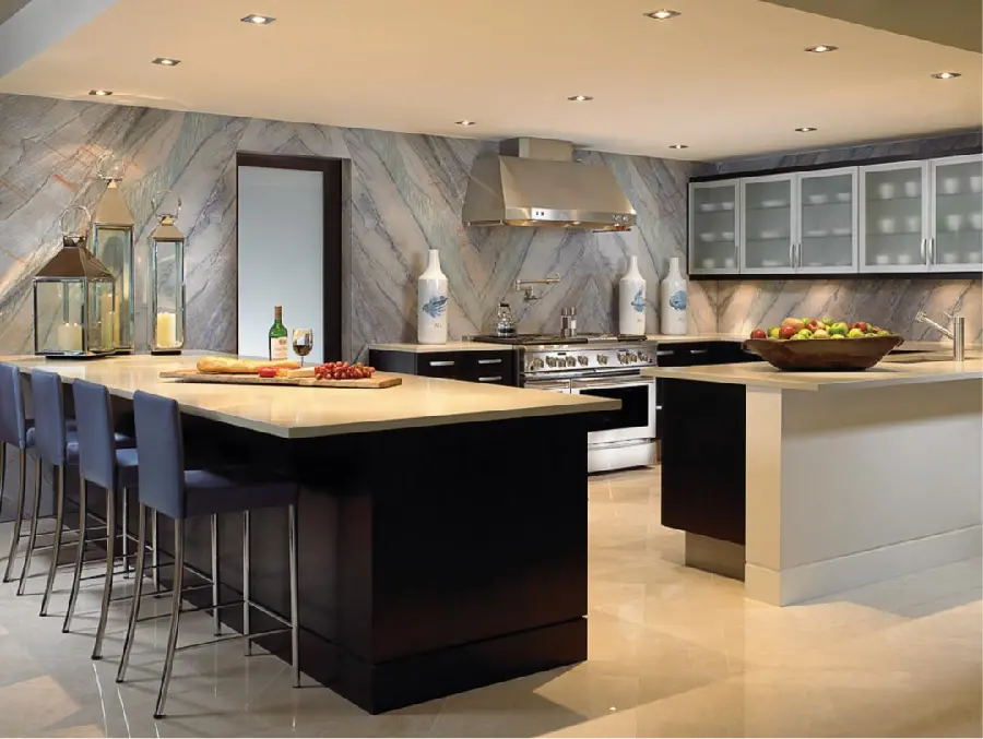 Incredibly beautiful photo of a modern kitchen with a beautiful dining table
